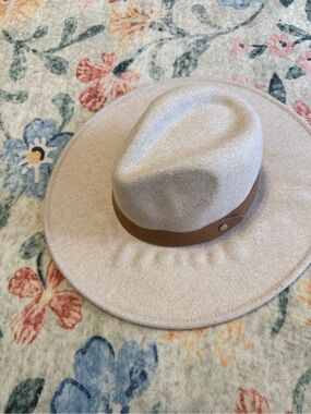 Beige Wool Fedora with Brown Band